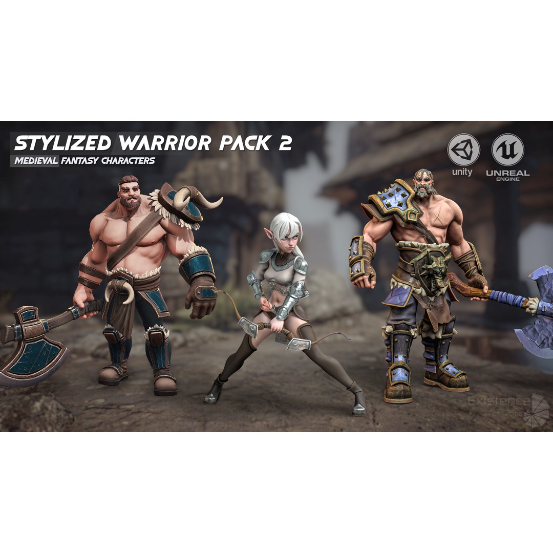 Stylized Warrior Pack 2 3D Model – Low Poly Fantasy Characters, Rigged - View 3