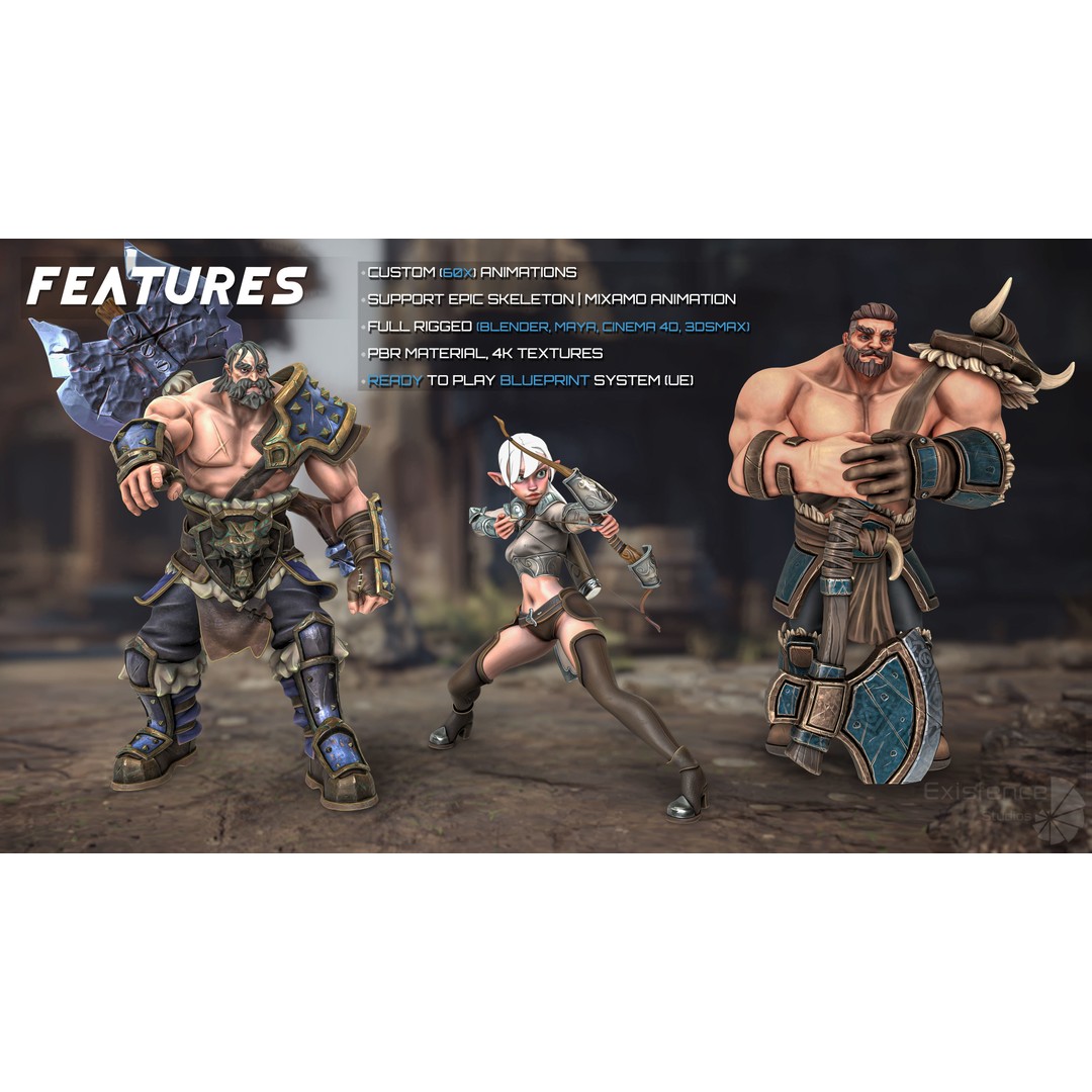 Stylized Warrior Pack 2 3D Model – Low Poly Fantasy Characters, Rigged - View 4