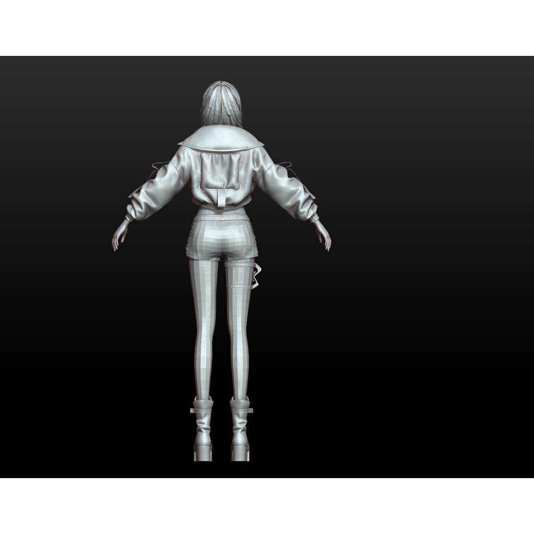 Rigged Female Techwear Character 3D Model – Low Poly Game Asset, FBX