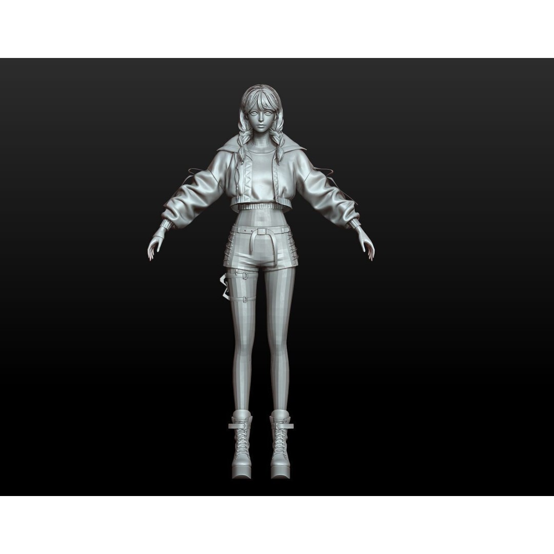 Rigged Female Techwear Character 3D Model – Low Poly Game Asset, FBX - View 12