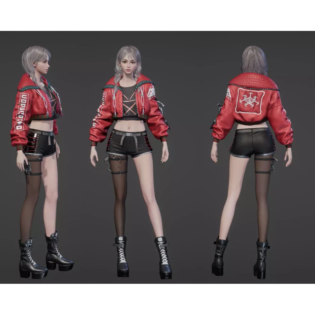 Rigged Female Techwear Character 3D Model – Low Poly Game Asset, FBX - View 2