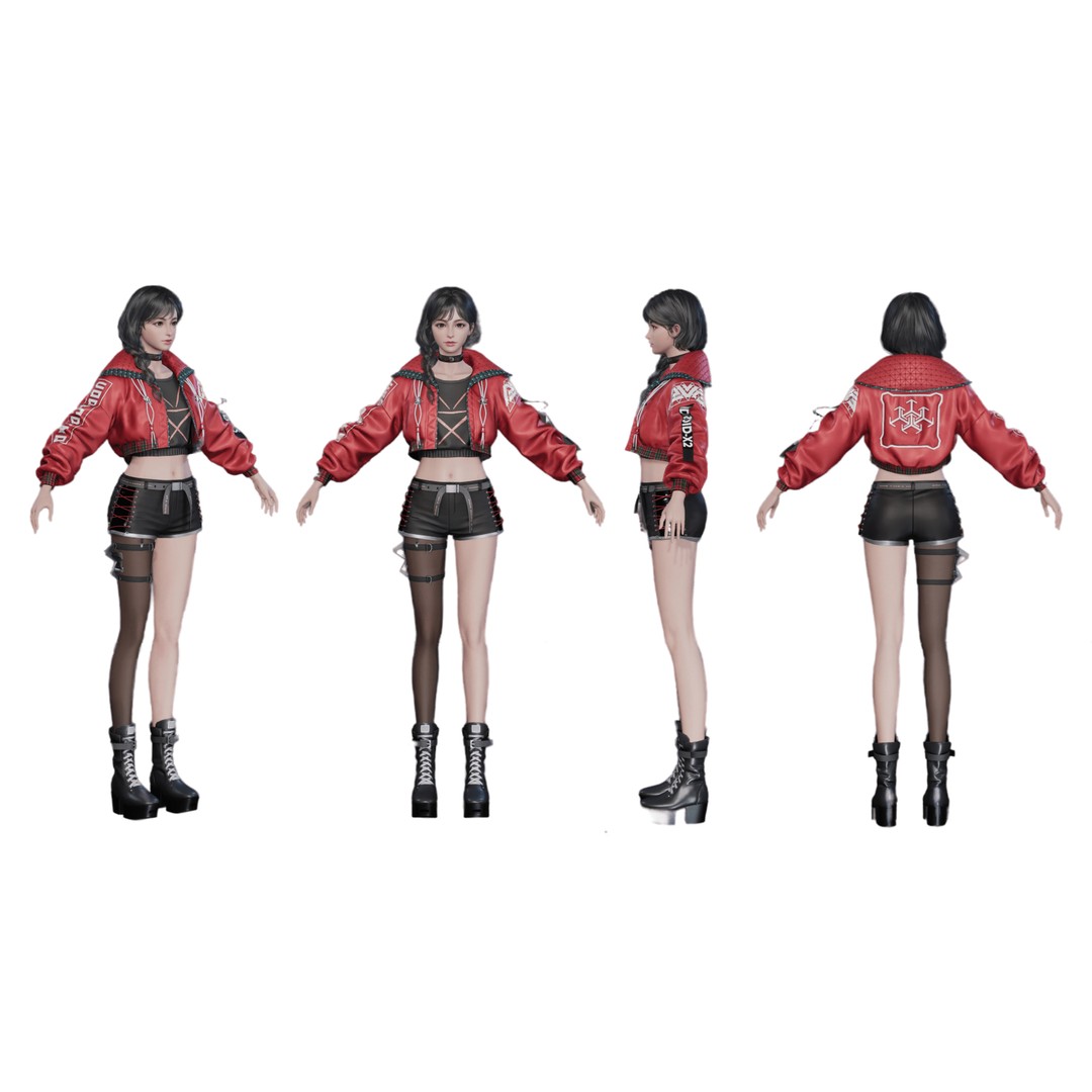 Rigged Female Techwear Character 3D Model – Low Poly Game Asset, FBX - View 3