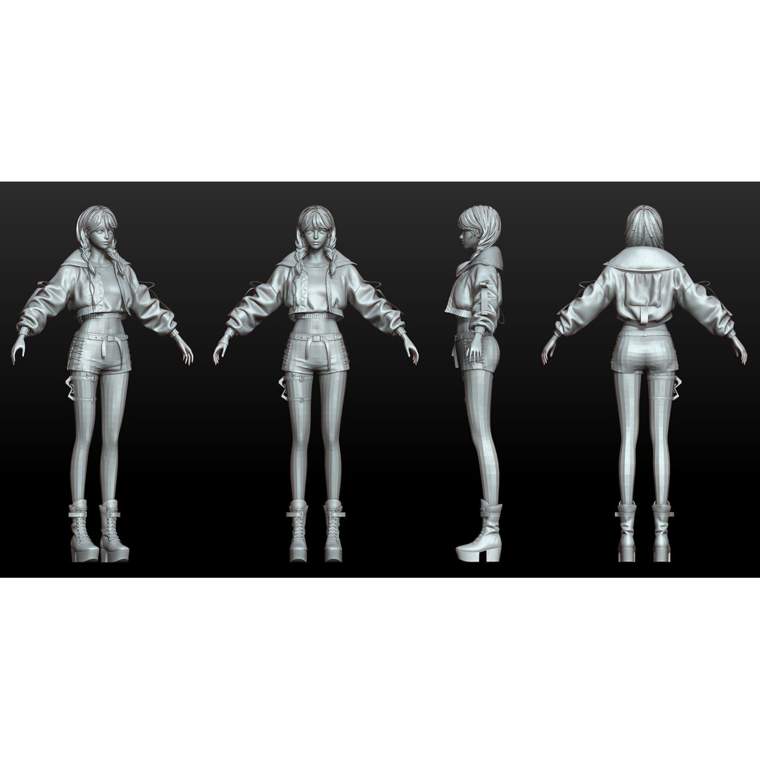 Rigged Female Techwear Character 3D Model – Low Poly Game Asset, FBX - View 4