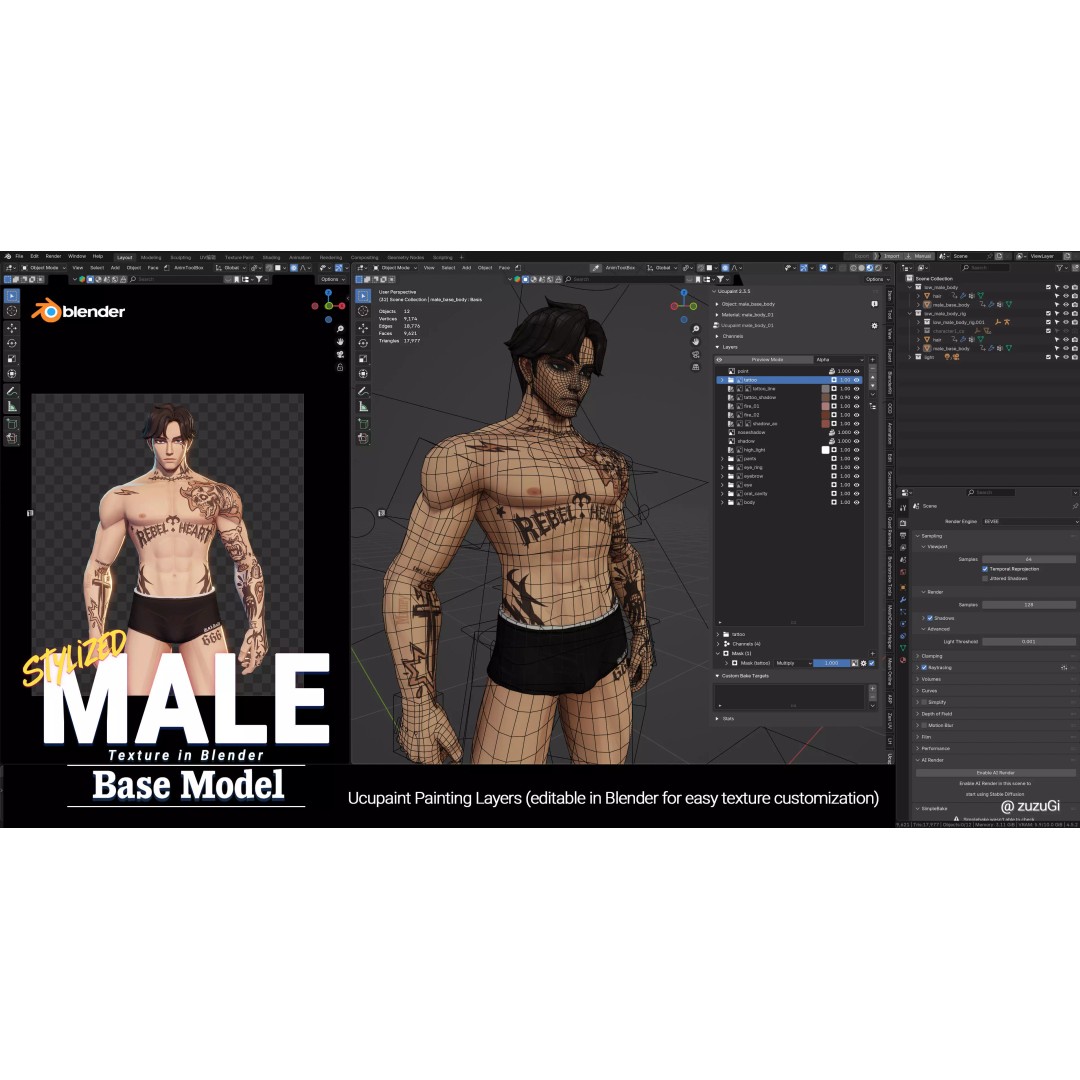 Stylized Kpop Boy Character 3D Model – Low Poly Rigged Asset, Blender - View 13