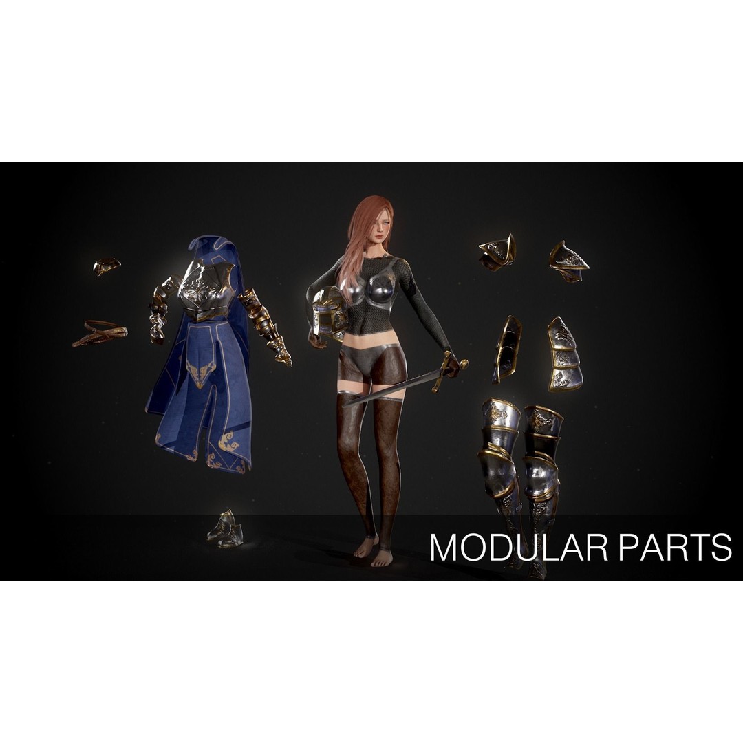 Knight Lady Kira 3D Model – Low Poly Rigged Character for Games - View 10