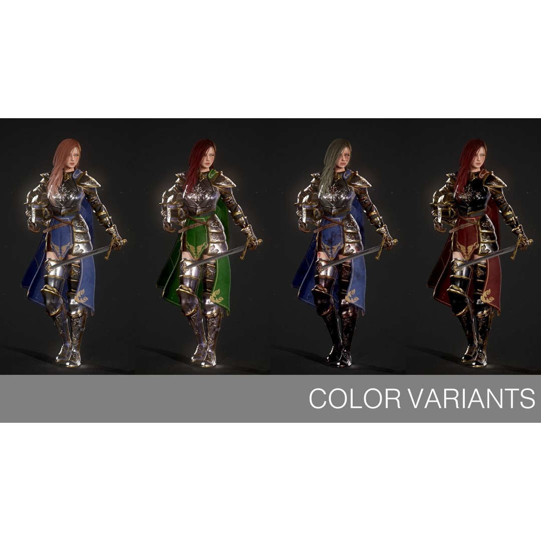 Knight Lady Kira 3D Model – Low Poly Rigged Character for Games - View 11