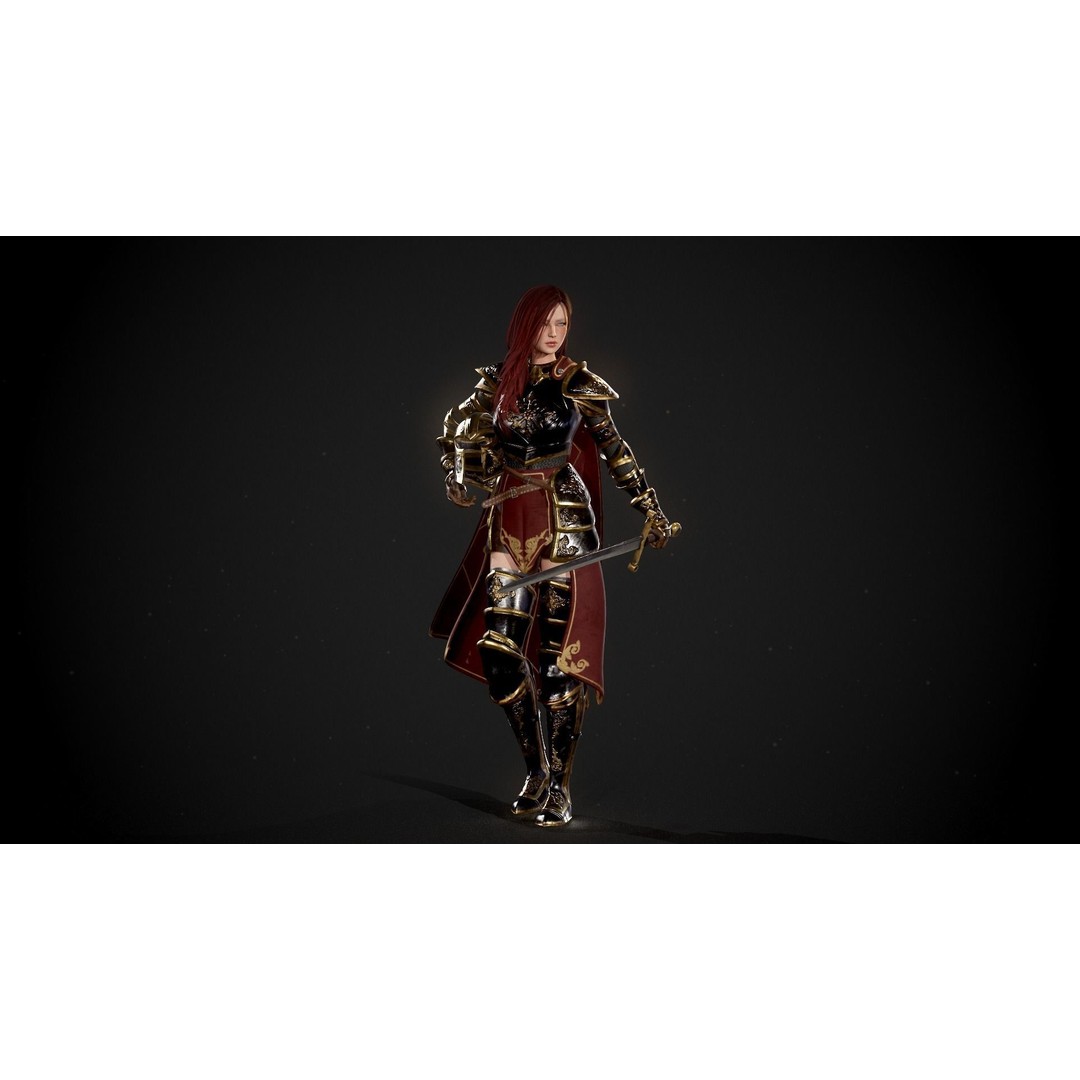 Knight Lady Kira 3D Model – Low Poly Rigged Character for Games - View 12