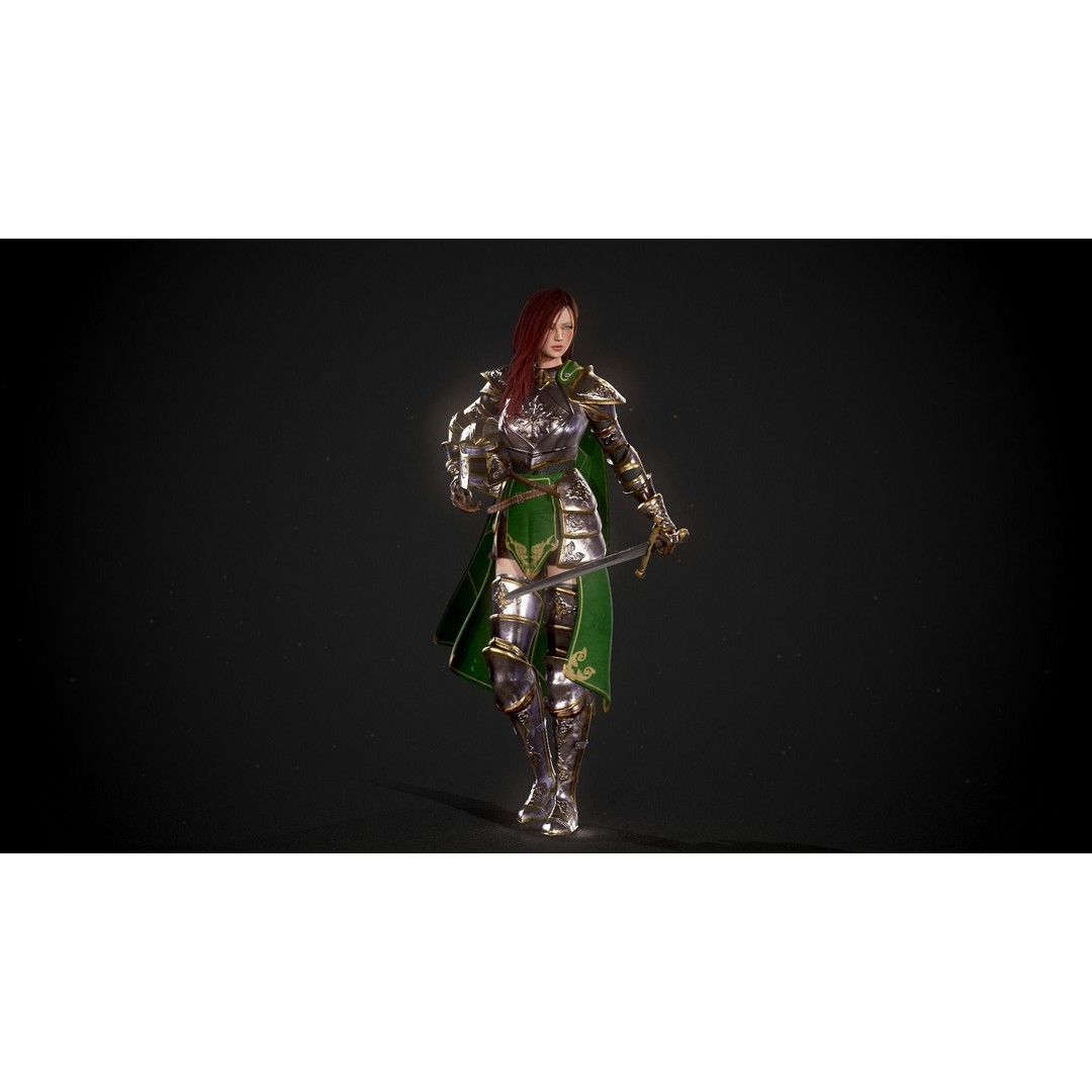 Knight Lady Kira 3D Model – Low Poly Rigged Character for Games - View 13