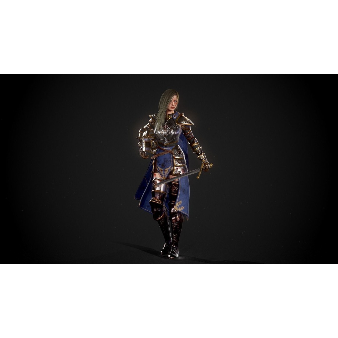Knight Lady Kira 3D Model – Low Poly Rigged Character for Games - View 14