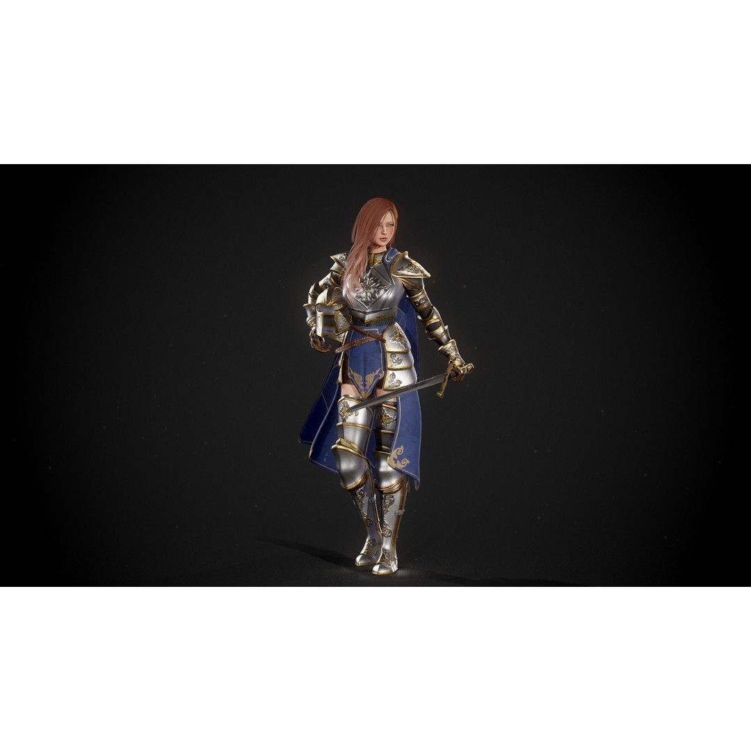 Knight Lady Kira 3D Model – Low Poly Rigged Character for Games - View 17