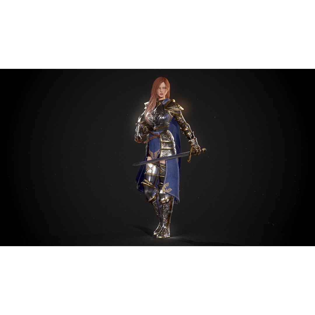Knight Lady Kira 3D Model – Low Poly Rigged Character for Games - View 18