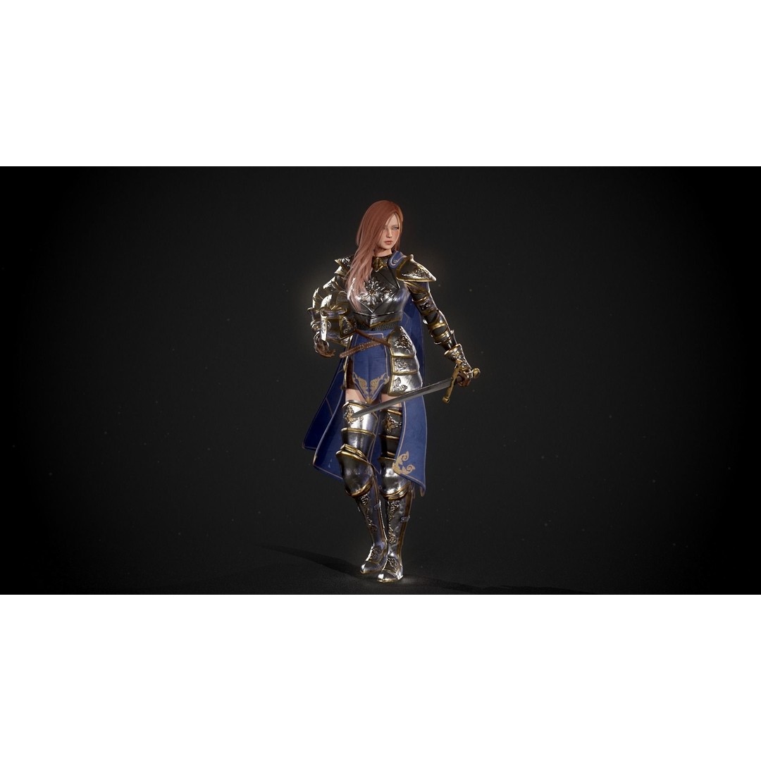 Knight Lady Kira 3D Model – Low Poly Rigged Character for Games - View 19