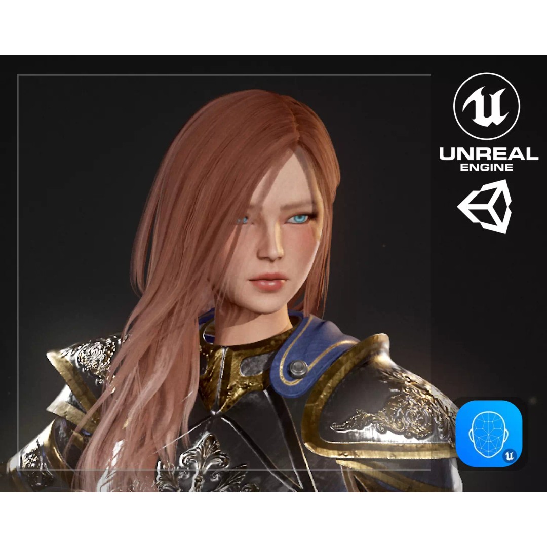 Knight Lady Kira 3D Model – Low Poly Rigged Character for Games - View 2
