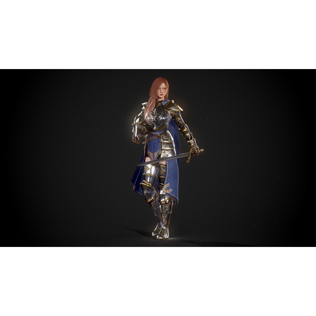 Knight Lady Kira 3D Model – Low Poly Rigged Character for Games - View 20