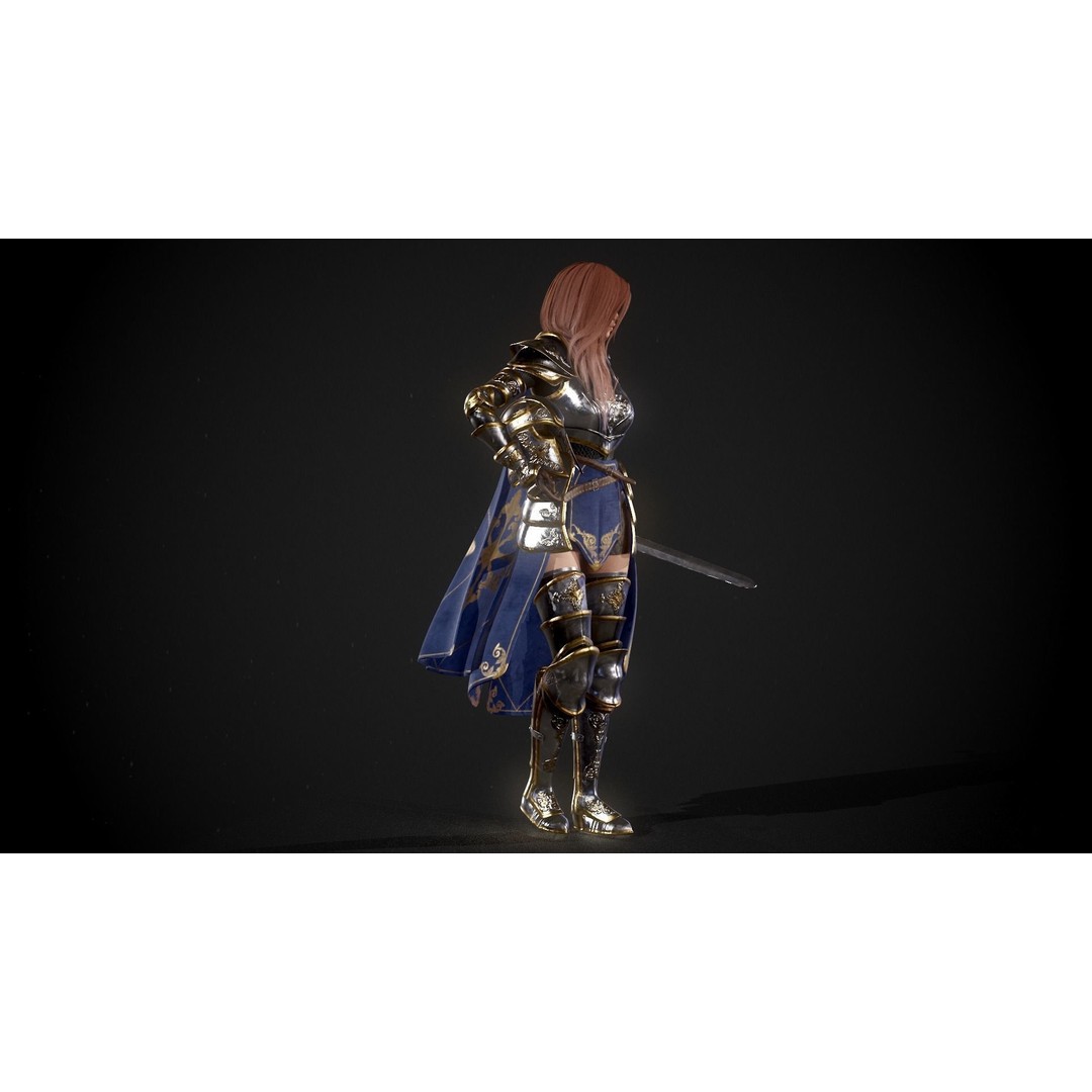 Knight Lady Kira 3D Model – Low Poly Rigged Character for Games - View 21