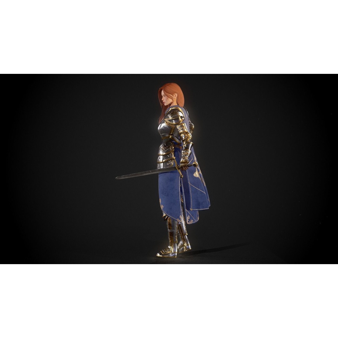 Knight Lady Kira 3D Model – Low Poly Rigged Character for Games - View 22