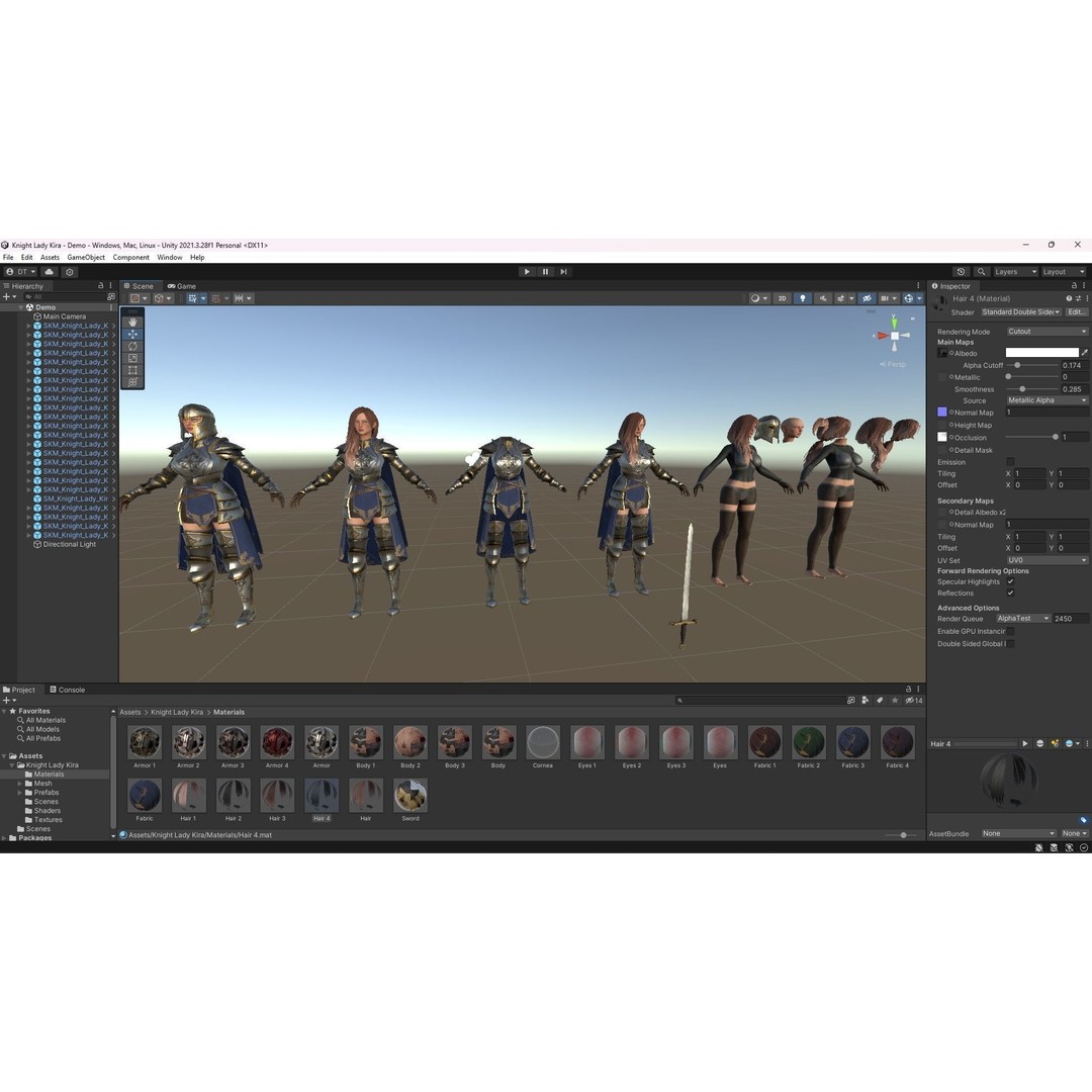 Knight Lady Kira 3D Model – Low Poly Rigged Character for Games - View 24