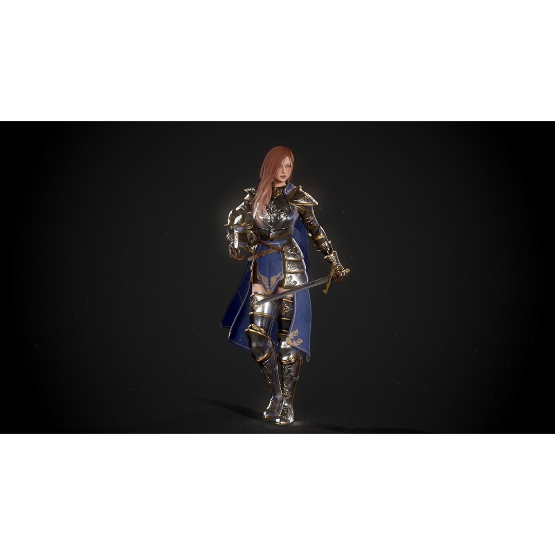 Knight Lady Kira 3D Model – Low Poly Rigged Character for Games - View 4