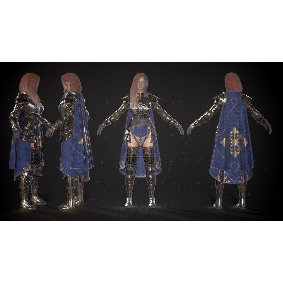 Knight Lady Kira 3D Model – Low Poly Rigged Character for Games - View 6