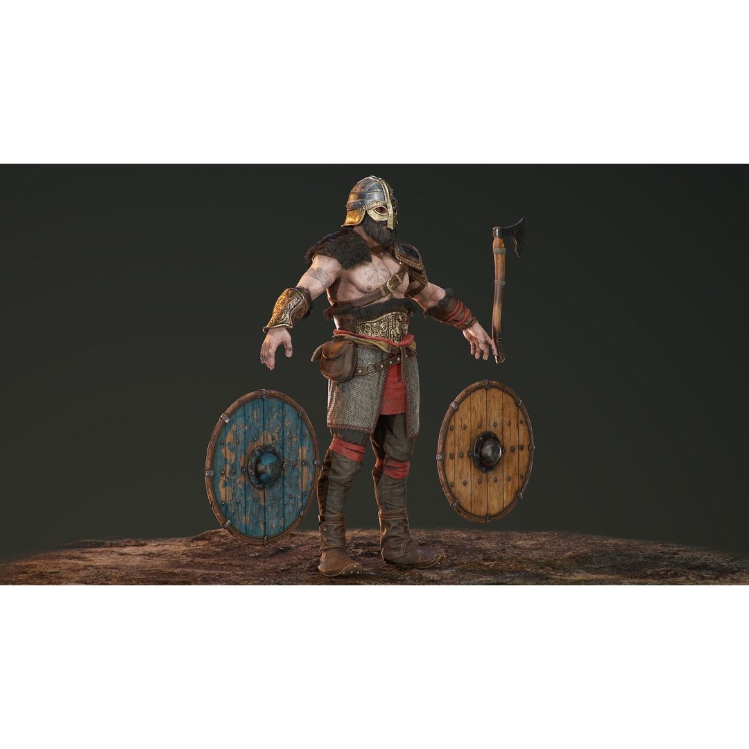 Bjorn Viking 3D Model – Low Poly Character, Rigged, PBR Textures - View 19