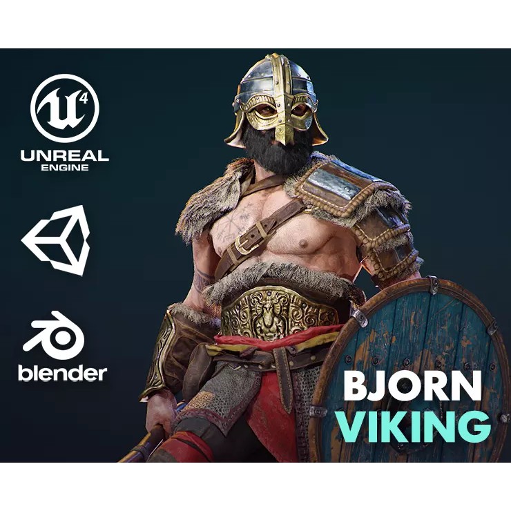 Bjorn Viking 3D Model – Low Poly Character, Rigged, PBR Textures - View 2