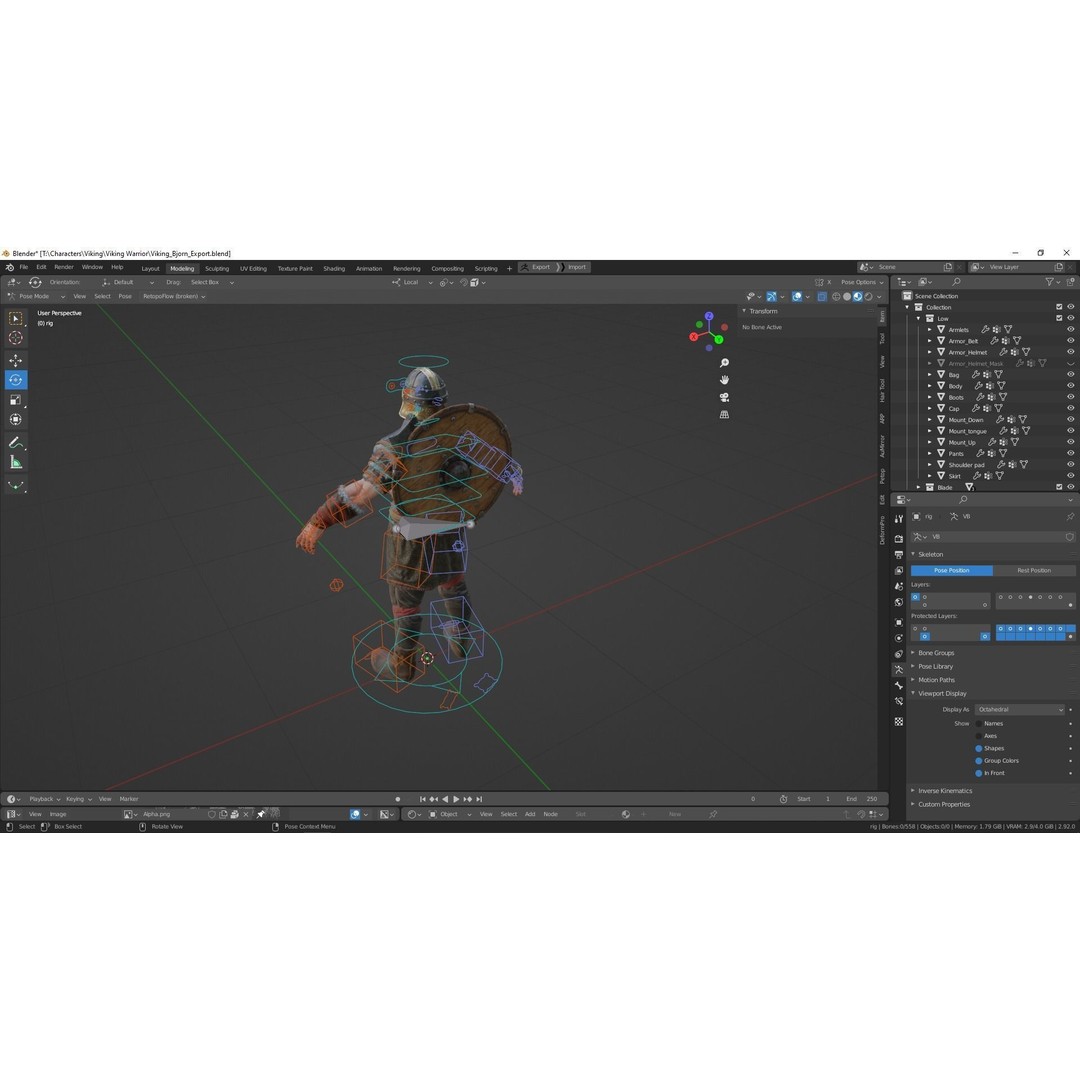 Bjorn Viking 3D Model – Low Poly Character, Rigged, PBR Textures - View 28