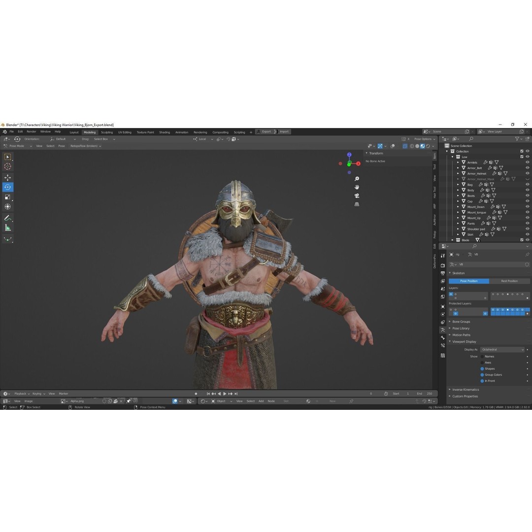 Bjorn Viking 3D Model – Low Poly Character, Rigged, PBR Textures - View 31