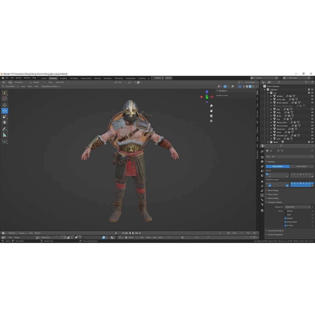 Bjorn Viking 3D Model – Low Poly Character, Rigged, PBR Textures - View 32