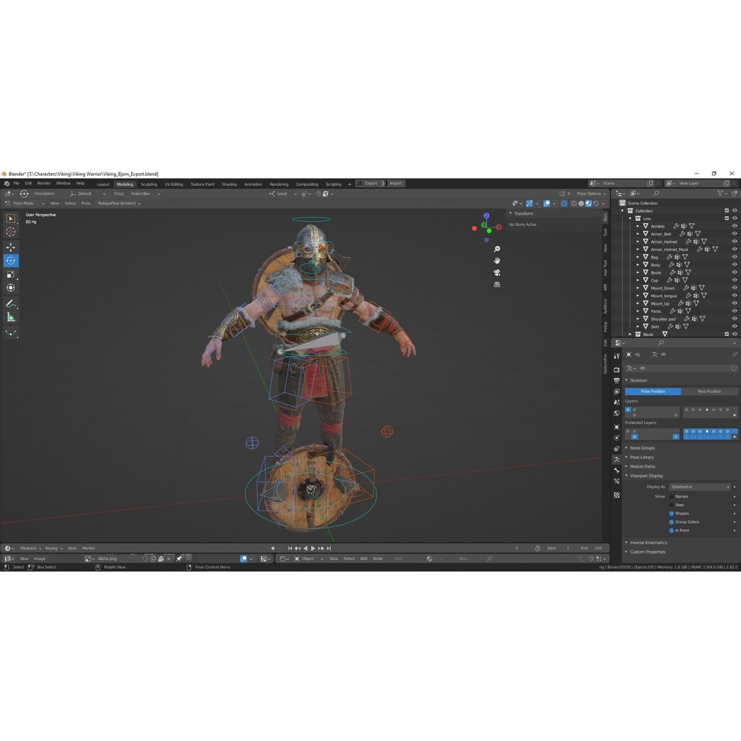 Bjorn Viking 3D Model – Low Poly Character, Rigged, PBR Textures - View 33