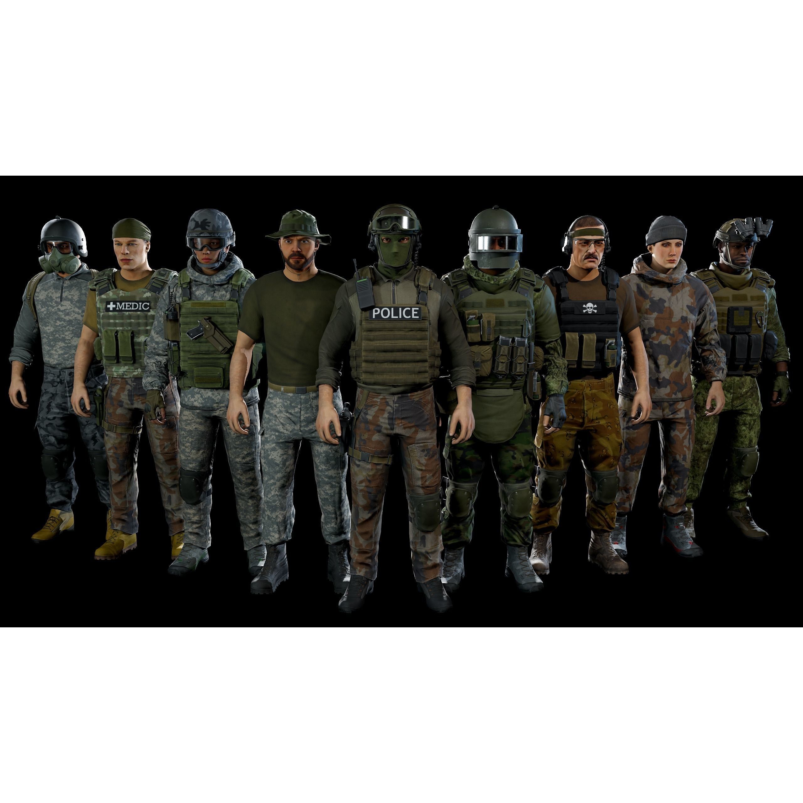 Modular Military Character - Low-Poly Game-Ready 3D Model