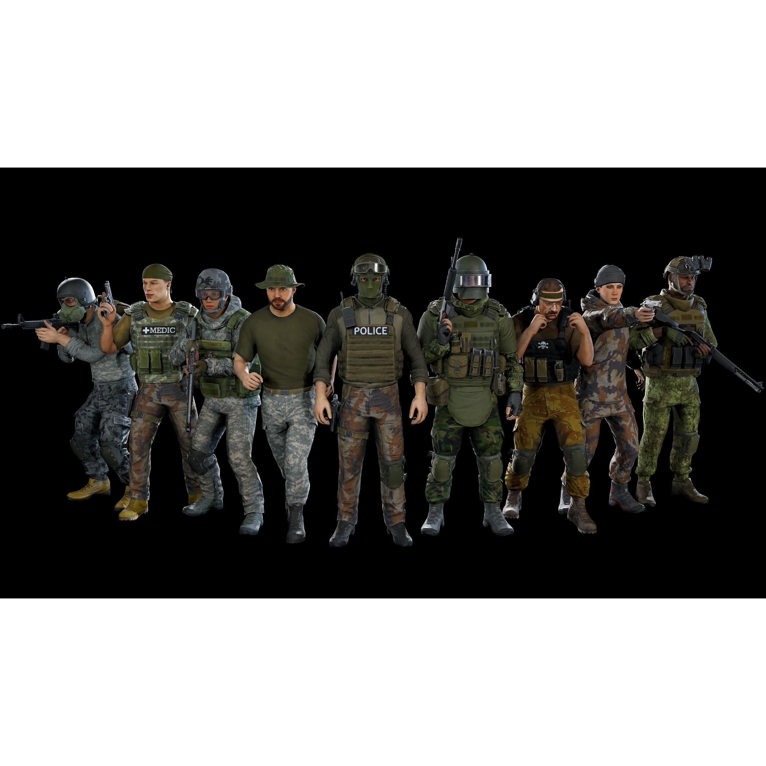 Modular Military Character - Low-Poly Game-Ready 3D Model - View 3