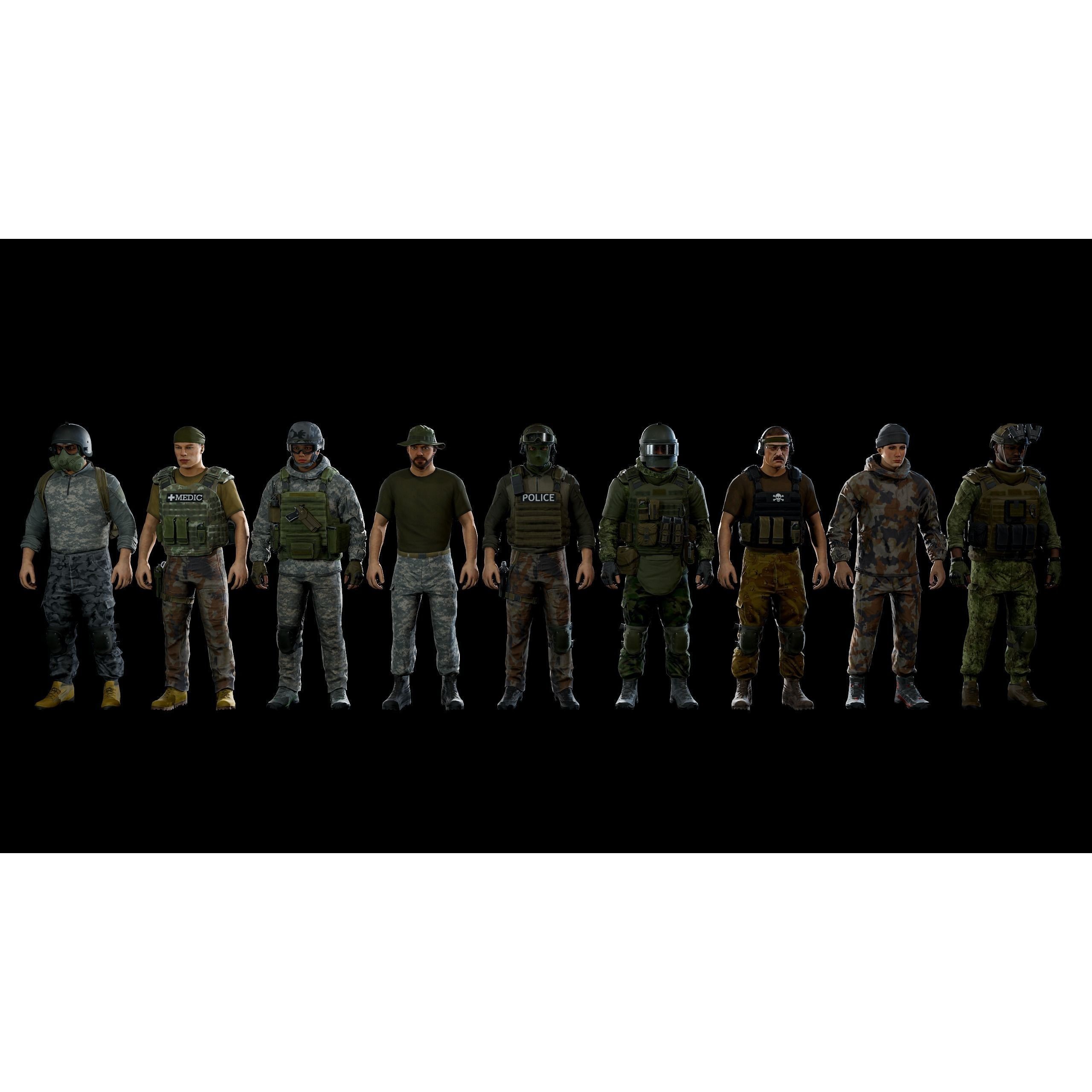 Modular Military Character - Low-Poly Game-Ready 3D Model - View 30