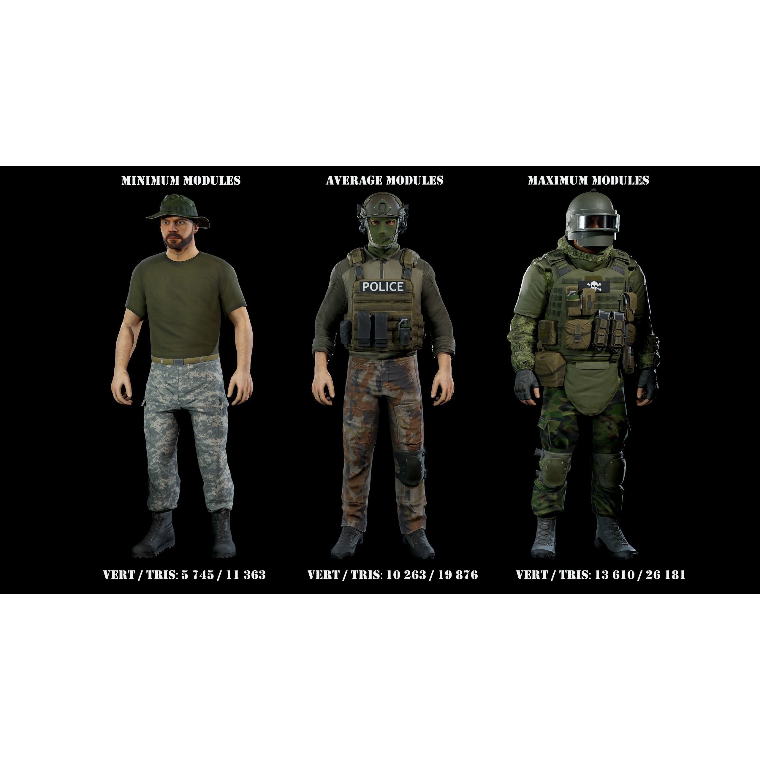 Modular Military Character - Low-Poly Game-Ready 3D Model - View 4