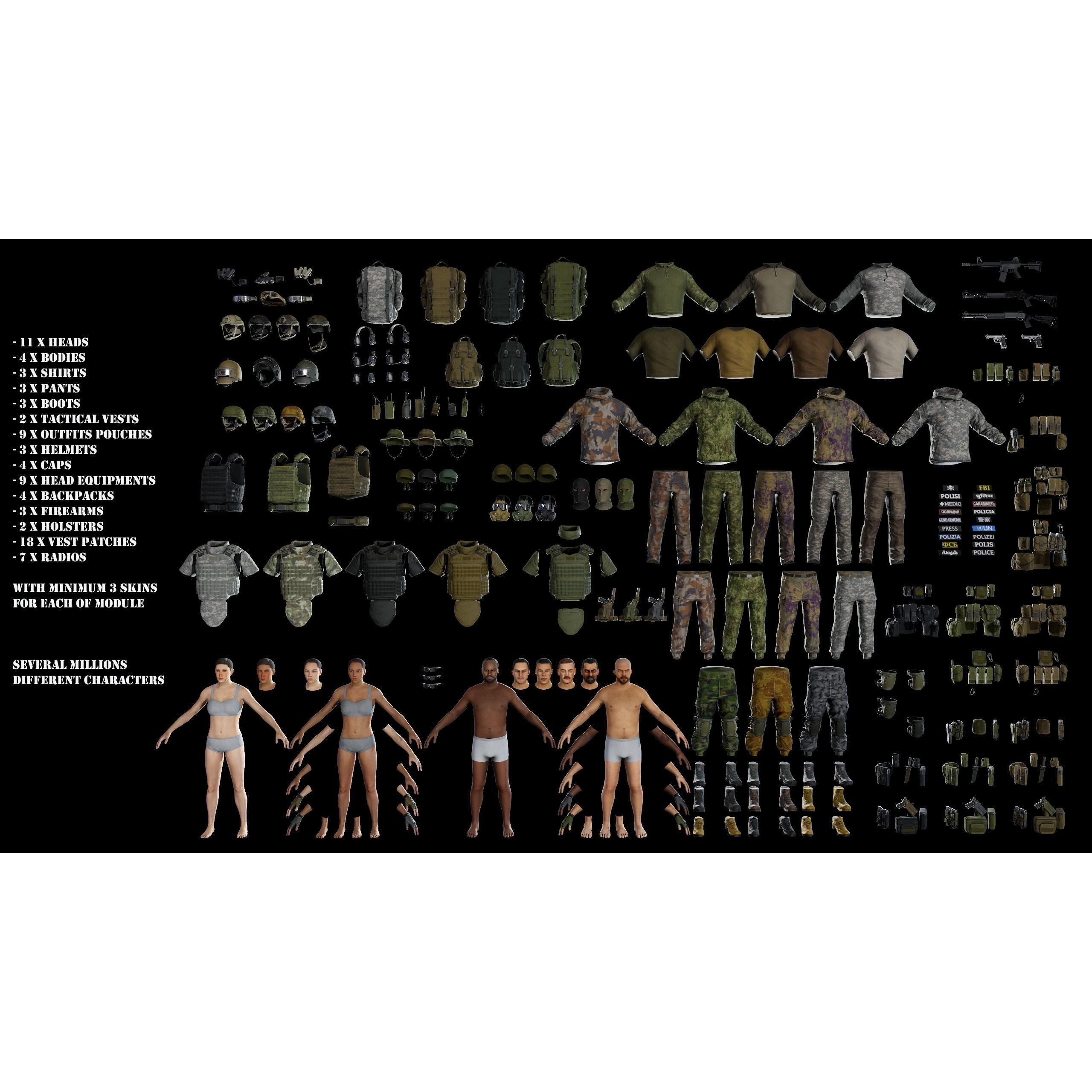 Modular Military Character - Low-Poly Game-Ready 3D Model - View 6