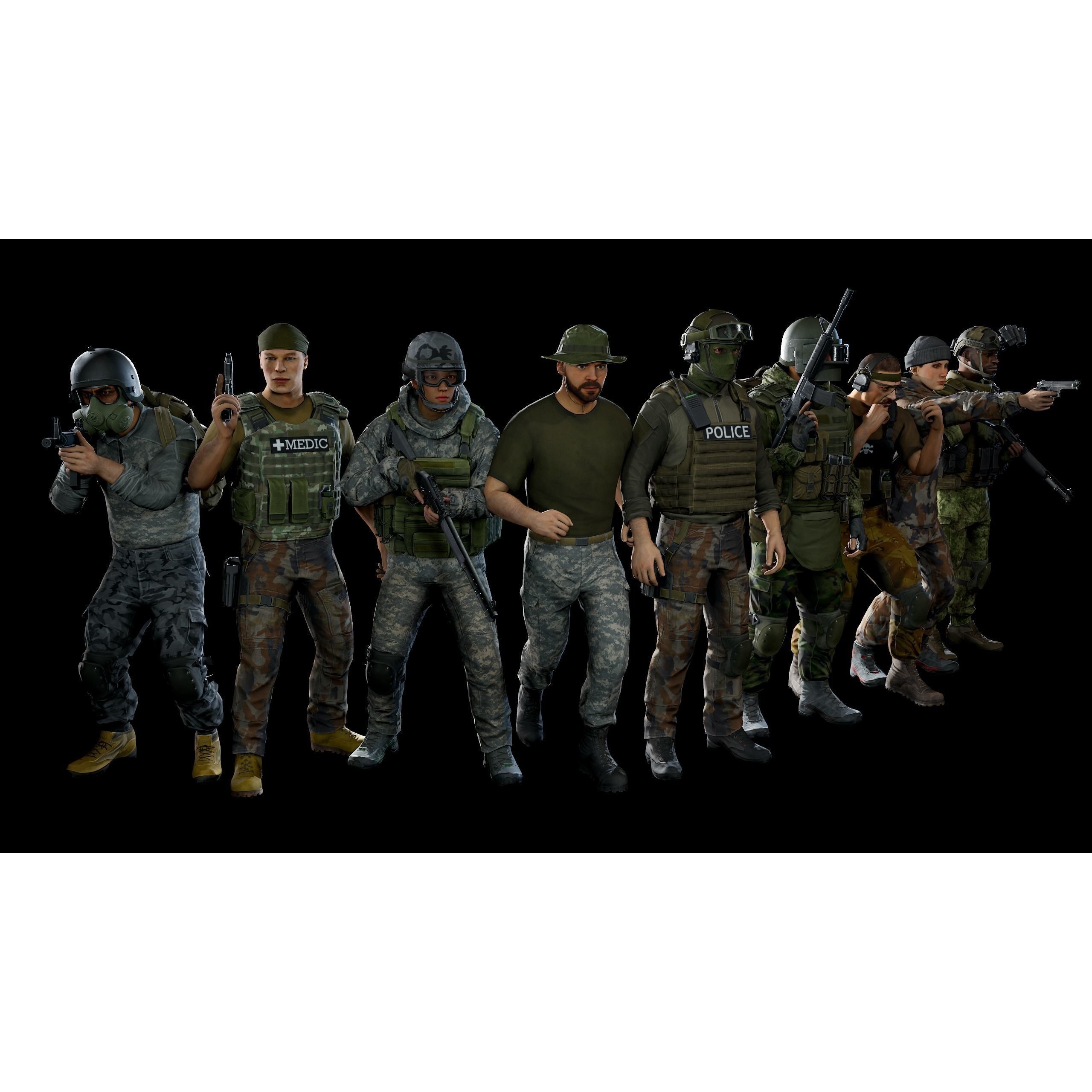 Modular Military Character - Low-Poly Game-Ready 3D Model - View 7