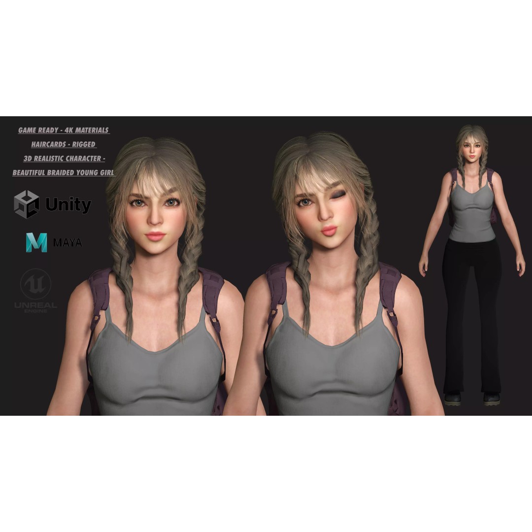 Madison 3D Model – Realistic Young Girl Character, Game Ready, FBX - View 2