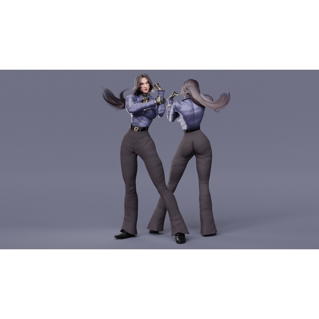 Viktoria 3D Model – Stylized Female Fighting Character, Rigged, FBX - View 12