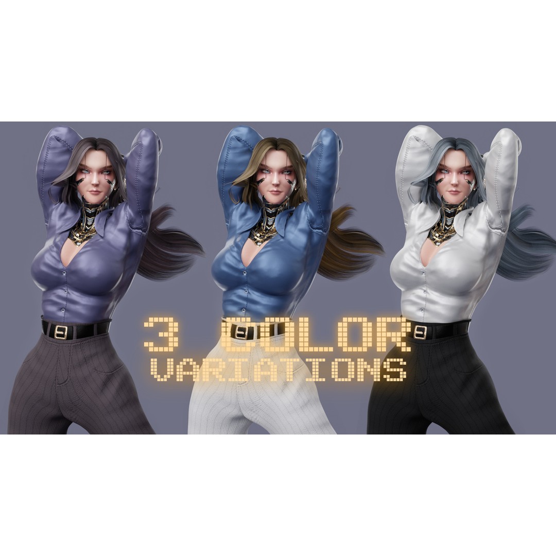 Viktoria 3D Model – Stylized Female Fighting Character, Rigged, FBX - View 13