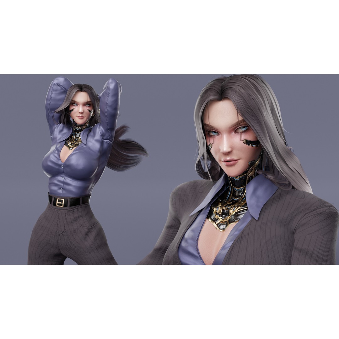 Viktoria 3D Model – Stylized Female Fighting Character, Rigged, FBX - View 14