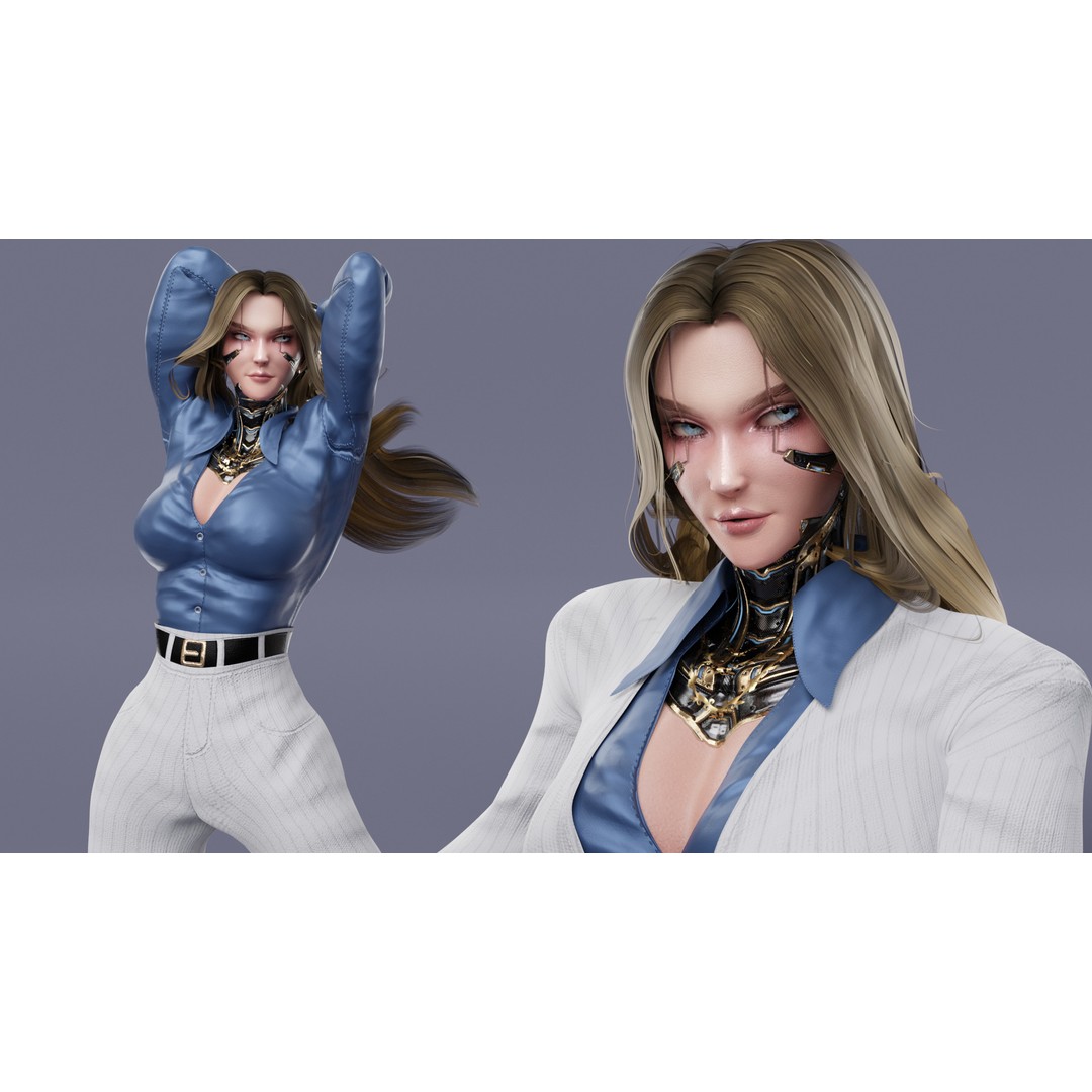 Viktoria 3D Model – Stylized Female Fighting Character, Rigged, FBX - View 16