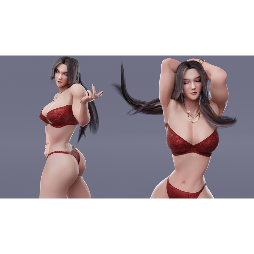 Viktoria 3D Model – Stylized Female Fighting Character, Rigged, FBX - View 17