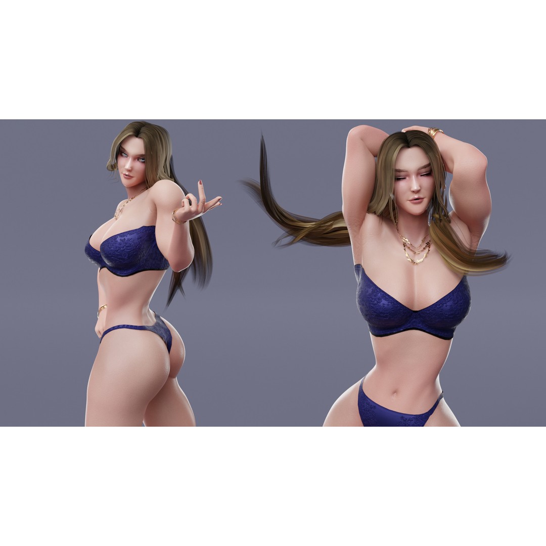 Viktoria 3D Model – Stylized Female Fighting Character, Rigged, FBX - View 19