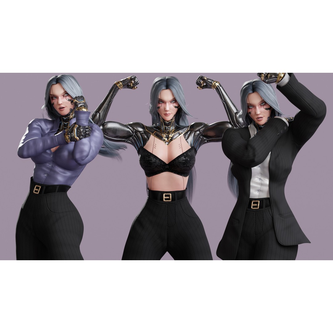 Viktoria 3D Model – Stylized Female Fighting Character, Rigged, FBX - View 21