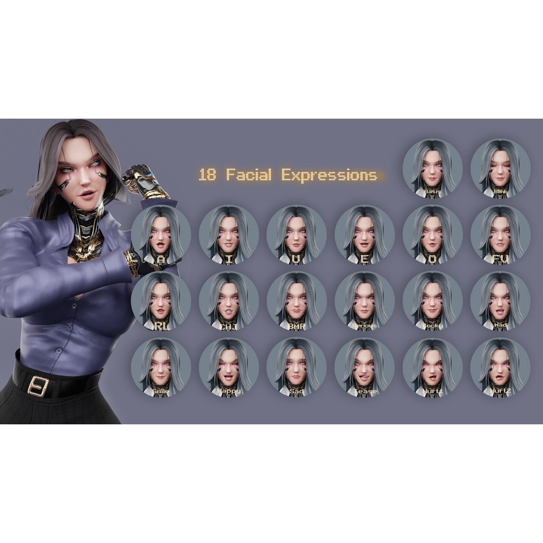 Viktoria 3D Model – Stylized Female Fighting Character, Rigged, FBX - View 22