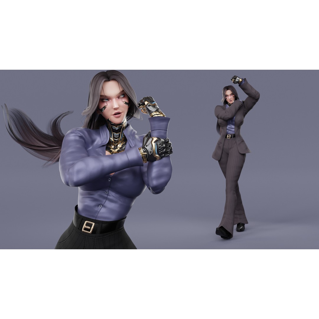 Viktoria 3D Model – Stylized Female Fighting Character, Rigged, FBX - View 4