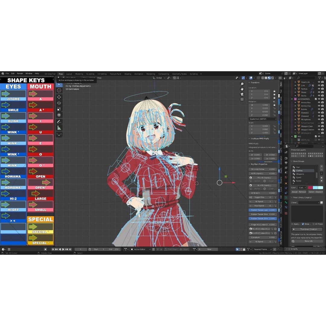 Nishikigi Chisato 3D Model – Anime Character Rigged for Blender - View 11