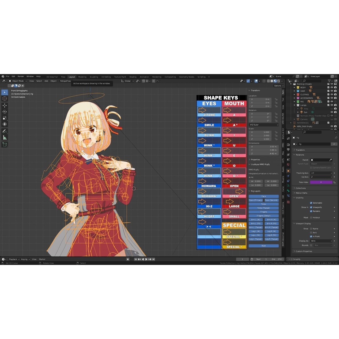 Nishikigi Chisato 3D Model – Anime Character Rigged for Blender - View 12