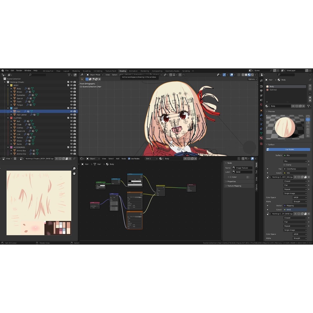 Nishikigi Chisato 3D Model – Anime Character Rigged for Blender - View 13