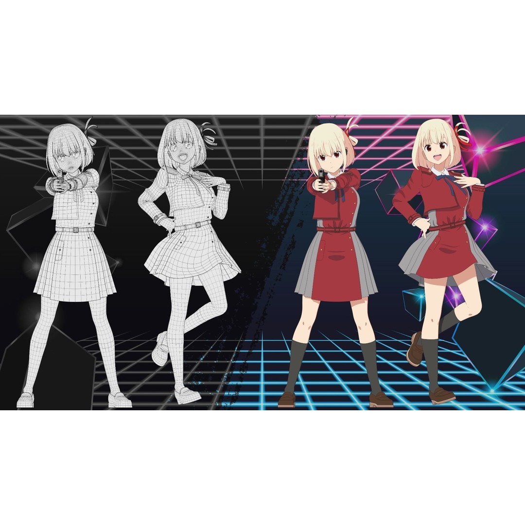 Nishikigi Chisato 3D Model – Anime Character Rigged for Blender - View 15