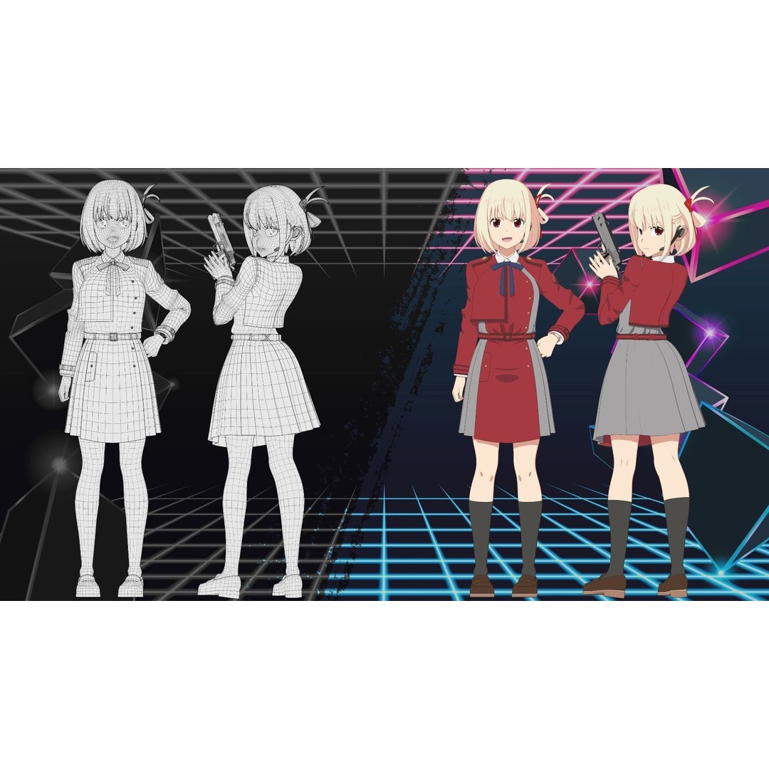Nishikigi Chisato 3D Model – Anime Character Rigged for Blender - View 16